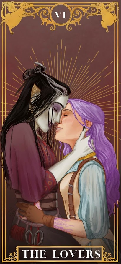 Imogen and Laudna from Critical Role Campaign 3 on a Lovers Tarot card